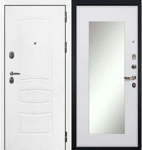 Входная дверь с зеркалом «Легион Белая шагрень 37» 