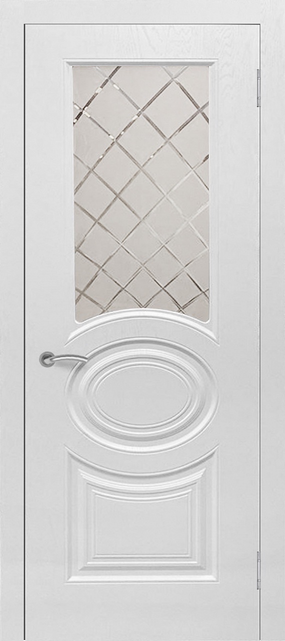дверь Роял 1 цвет белый остекление сатинат с прозрачным рисунком винил