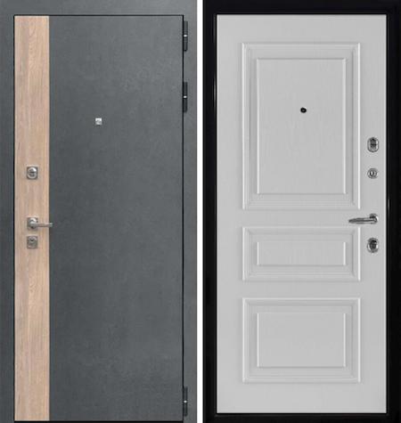 Дверь входная металлическая «Бруклин Вена 3D» Серая штукатурка + дуб европ. красный / Белый ясень