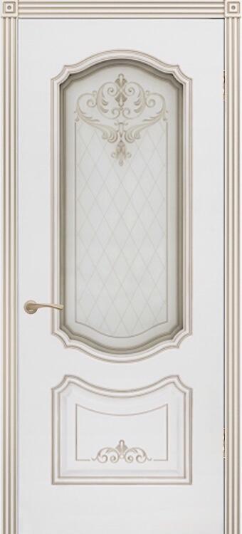 Дверь эмаль Б-08 (патина белое золото) остекленная белая