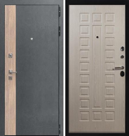 Дверь входная металлическая «Бруклин A-002» Серая штукатурка + дуб европ. красный / Беленый дуб