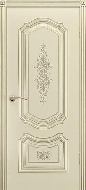Дверь эмаль Глория (патина белое золото) глухая шампань
