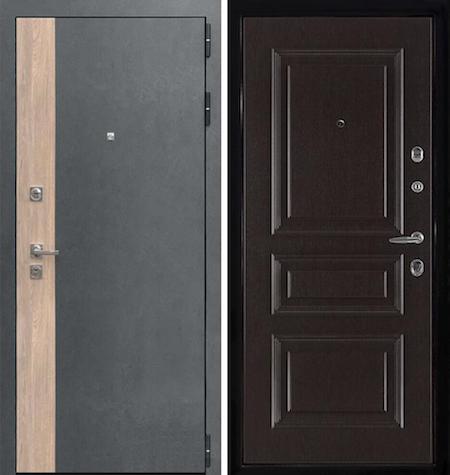 Дверь входная металлическая «Бруклин Вена 3D» Серая штукатурка + дуб европ. красный / Венге