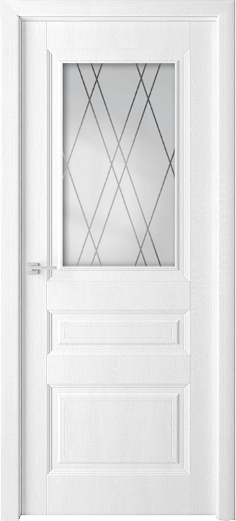 дверь Каскад белый ясень остекление "сатинато" с прозрачными полосами пвх пленка