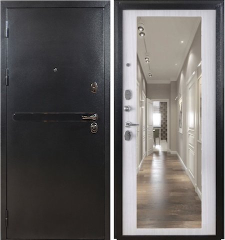 Дверь входная металлическая «Президент S1Z» Антик графит / Сандал белый с зеркалом