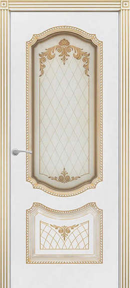Дверь эмаль Афина (патина золото) остекленная белая