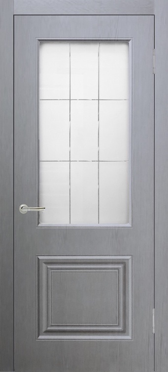 дверь Роял 2 цвет серый остекление сатинат с прозрачным рисунком винил