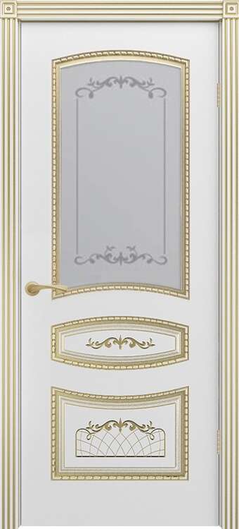 Дверь эмаль Мартина (патина золото) остекленная белая