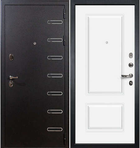 Дверь входная металлическая «Витязь (55)» Черный шелк / Белая эмаль