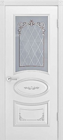 Дверь эмаль Б-07 (патина серебро) остекленная белая