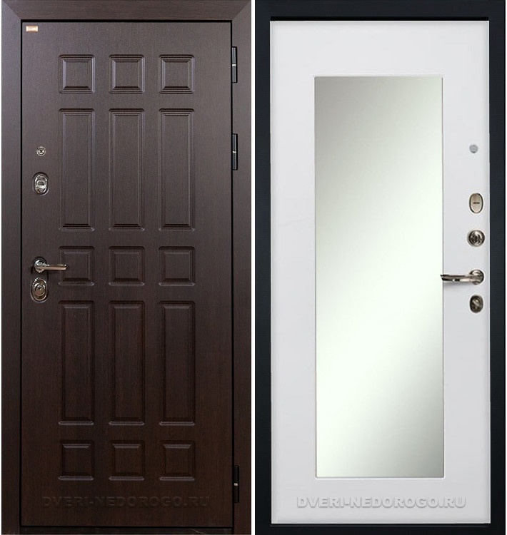 Дверь «Сенатор 3К 37» входная с зеркалом венге / белый ясень (с зеркалом)