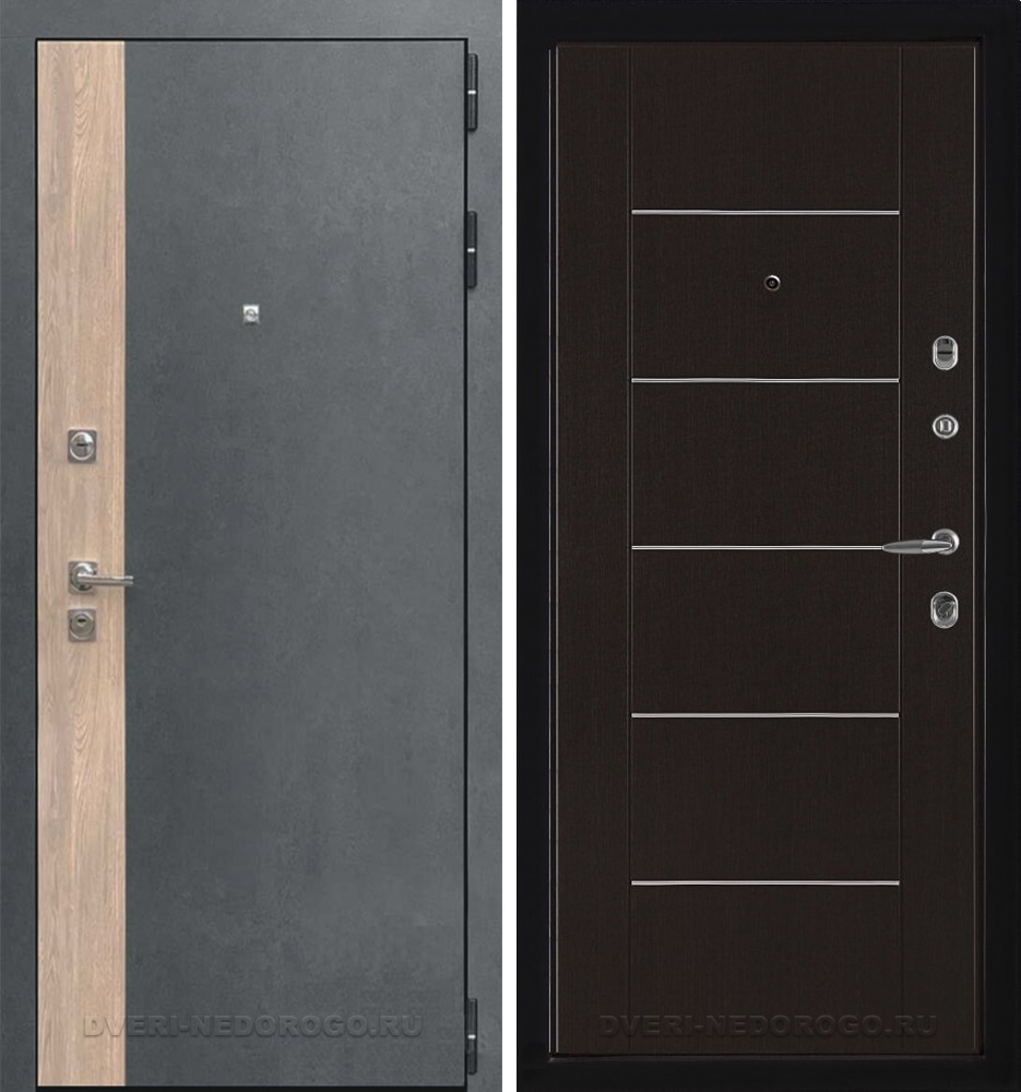 Дверь входная с МДФ панелями - Бруклин Лайт MD-003 Венге. Серая штукатурка + дуб европ. красный / Венге 