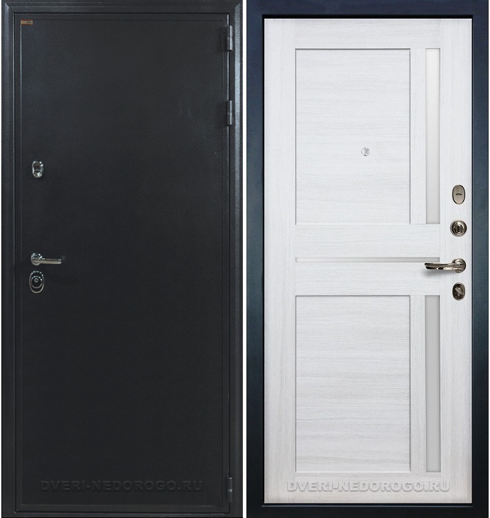 Металлическая порошковая дверь с МДФ и стеклом - Колизей 47. Антик серебро / Беленый дуб