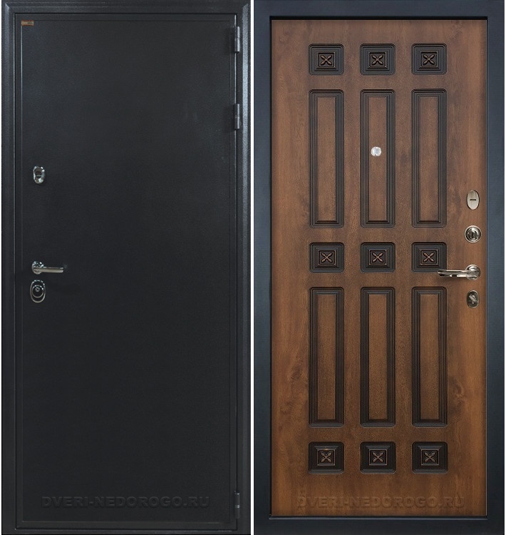 Входная порошковая дверь снаружи с МДФ виноритом - Колизей 33. Антик серебро / Голден патина
