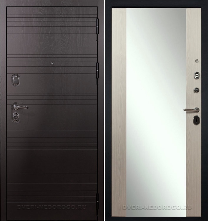 Дверь «Легион Ясень шоколадный 45» входная с зеркалом ясень шоколадный / беленый дуб (с зеркалом)