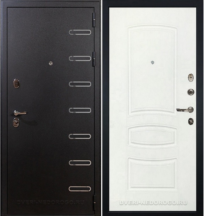 Металлическая порошковая дверь с МДФ внутри - Витязь 68. Черный шелк / Белая шагрень