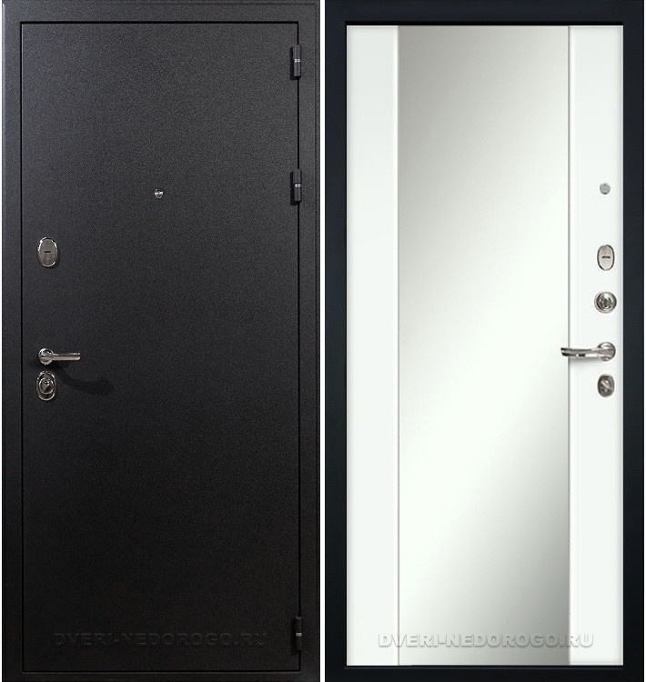 Дверь «Рим 61» входная с зеркалом черный шелк / белый экошпон (с зеркалом)