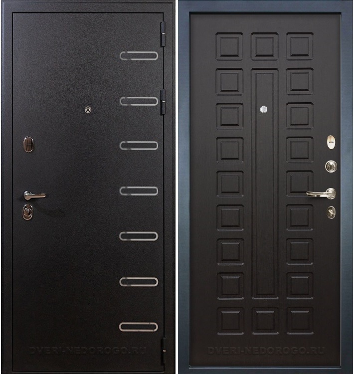 Металлическая квартирная порошковая дверь с МДФ - Витязь 21. Черный шелк / Венге