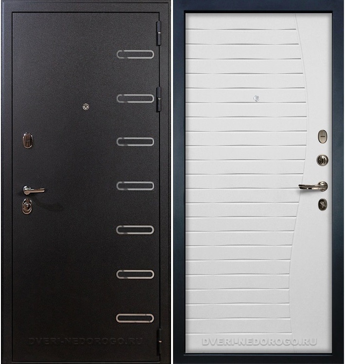 Металлическая входная порошковая дверь с МДФ - Витязь 36. Черный шелк / Белый ясень