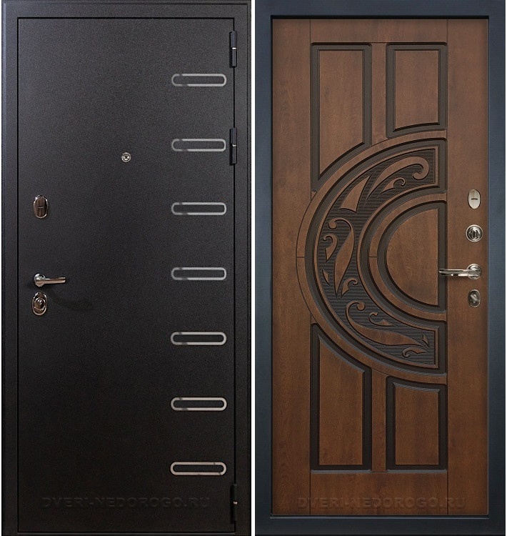 Дверь входная снаружи порошковая внутри МДФ - Витязь 27. Черный шелк / Голден патина