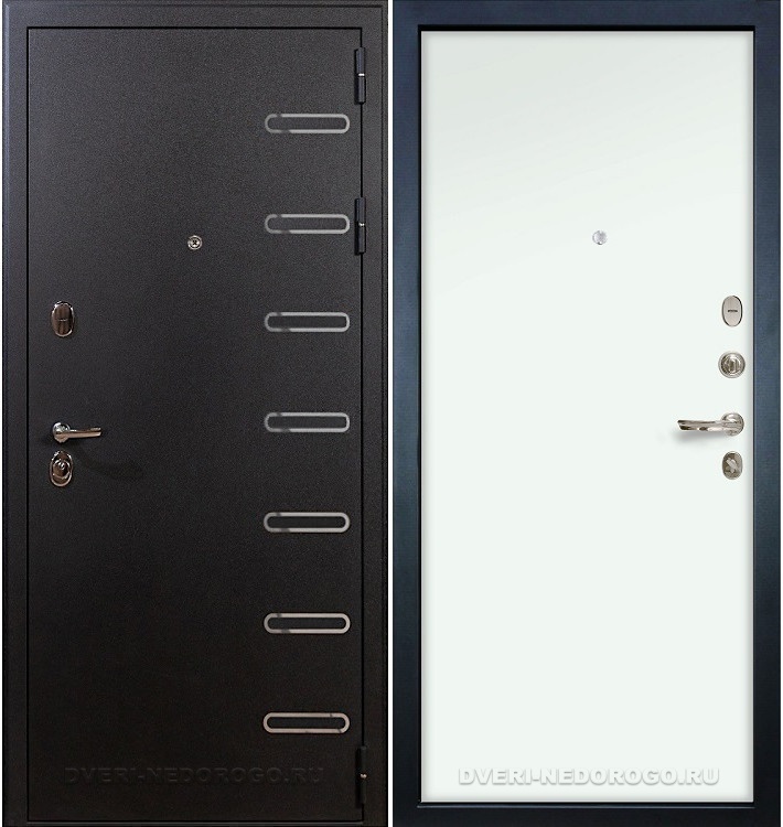 Металлическая порошковая дверь с МДФ внутри - Витязь 59. Черный шелк / Белый винорит