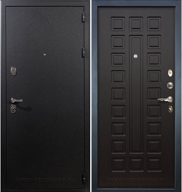 Входная порошковая железная дверь с МДФ - Рим 21. Черный шелк / Венге