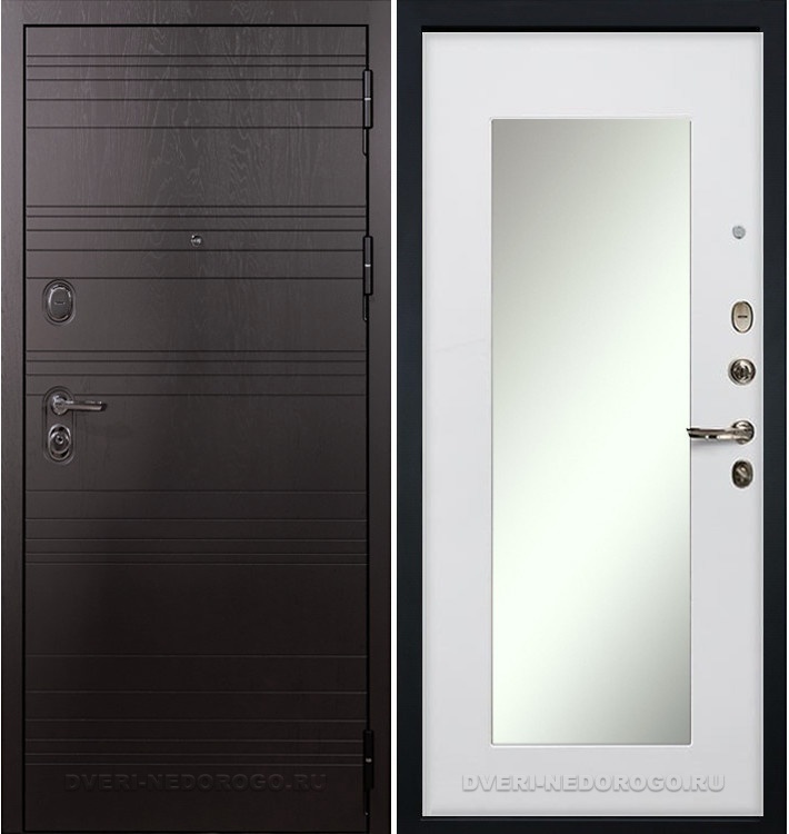 Дверь «Легион Ясень шоколадный 37» входная с зеркалом ясень шоколадный / белый ясень (с зеркалом)