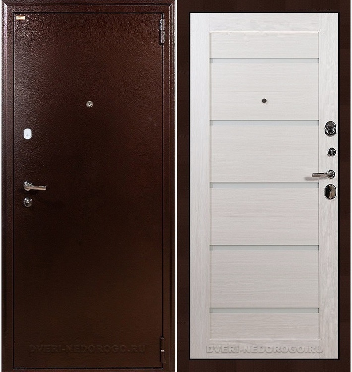 Дверь входная с порошковым составом и МДФ - 1А 58. Медный антик / Беленый дуб