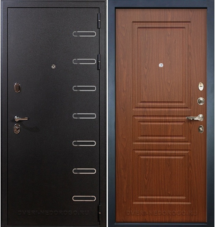 Металлическая квартирная порошковая дверь с МДФ - Витязь 19. Черный шелк / Береза мореная