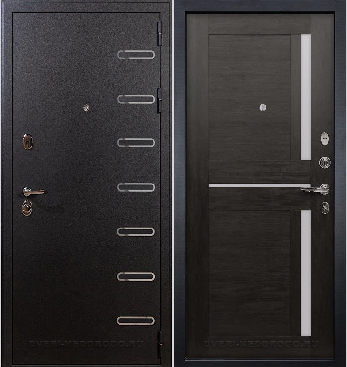 Дверь железная порошковая внутри МДФ со стеклом - Витязь 50. Черный шелк / Венге