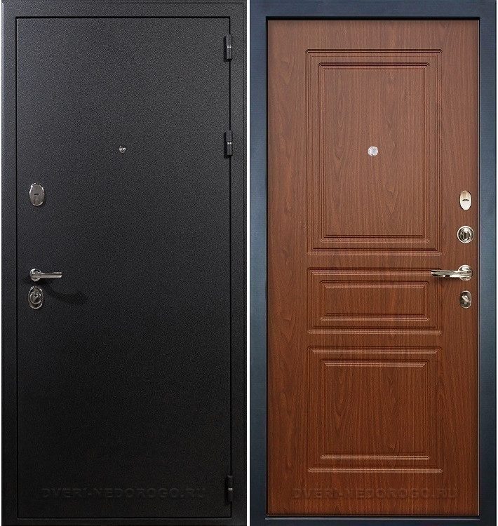 Входная порошковая дверь с МДФ - Рим 19. Черный шелк / Береза мореная