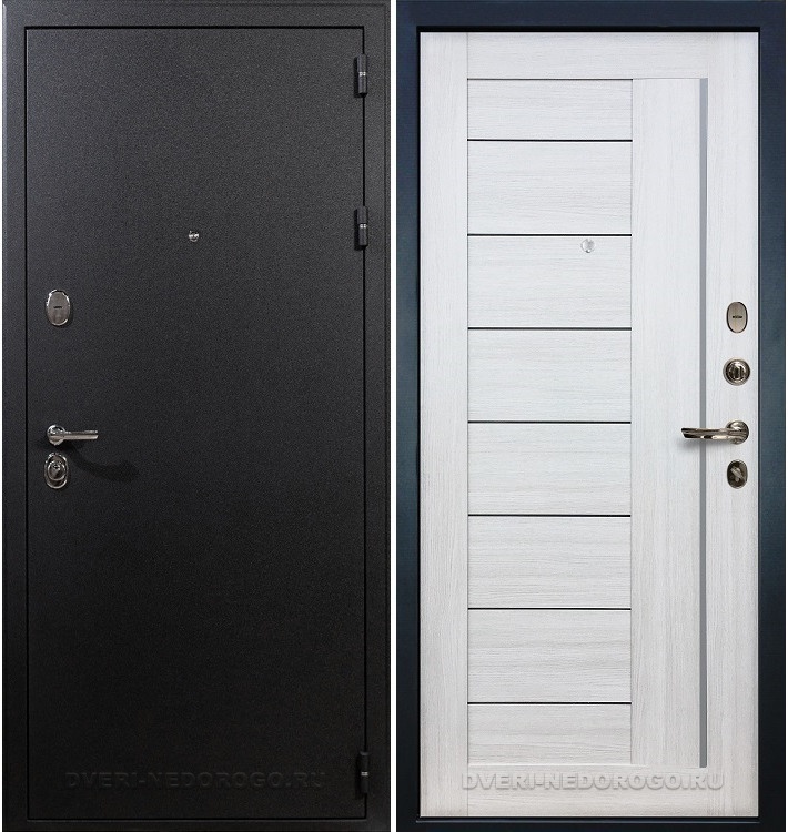 Металлическая порошковая дверь с МДФ и стеклом - Рим 38. Черный шелк / Беленый дуб