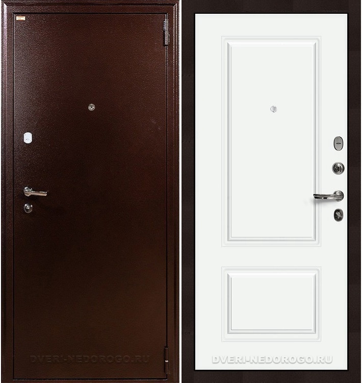 Входная дверь в квартиру с порошковым напылением и МДФ - 1А 55. Медный антик / Белая эмаль