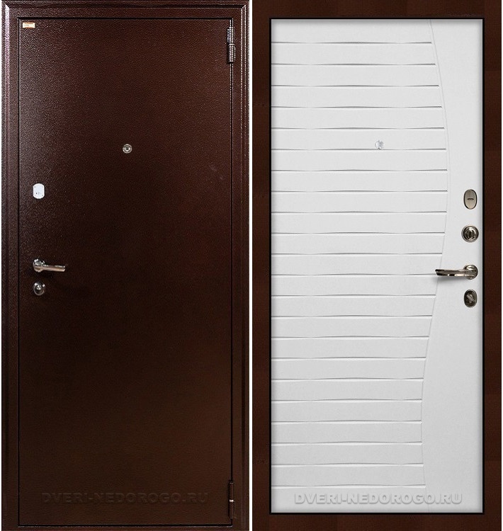 Дверь металлическая с порошковым напылением и МДФ - 1А 36. Медный антик / Белый ясень