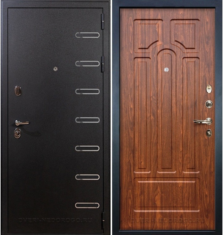 Металлическая квартирная порошковая дверь с МДФ - Витязь 26. Черный шелк / Береза мореная