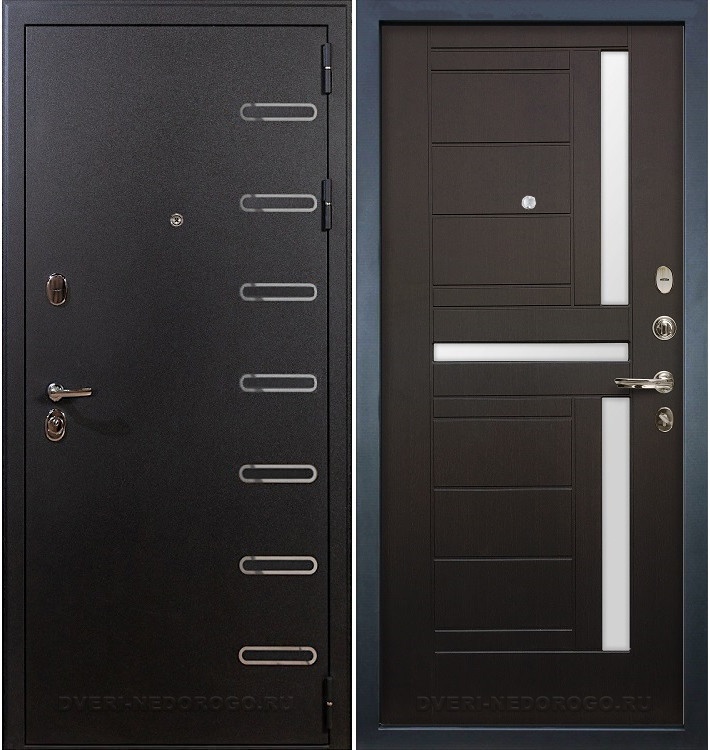 Дверь железная снаружи порошковая внутри МДФ - Витязь 35. Черный шелк / Венге