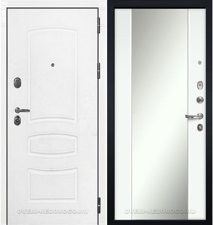 Дверь входная металлическая с зеркалом Легион Белая шагрень 61. Белая шагрень / Белый экошпон (с зеркалом)