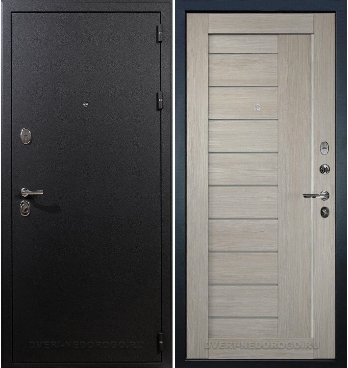 Металлическая порошковая дверь с МДФ и стеклом - Рим 40. Черный шелк / Ясень кремовый