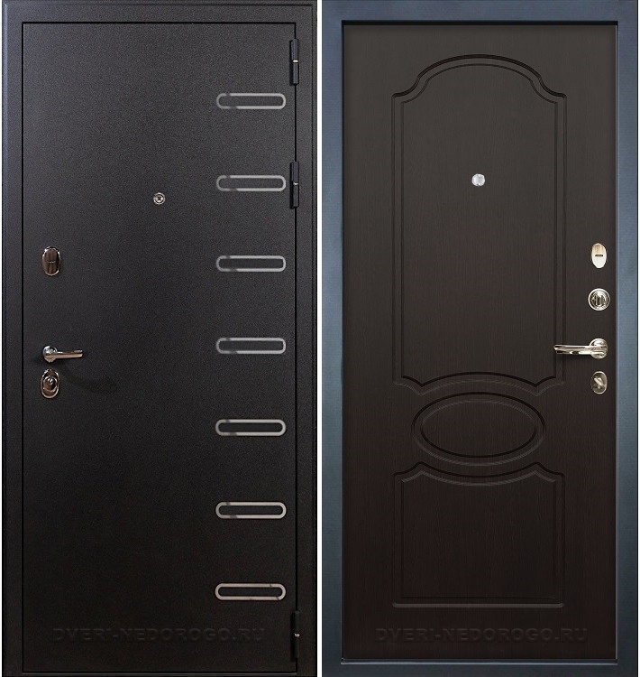 Металлическая входная порошковая дверь с МДФ - Витязь 13. Черный шелк / Венге