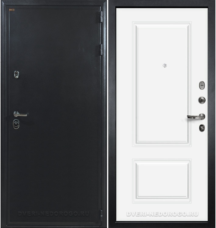 Входная порошковая дверь снаружи с МДФ внутри - Колизей 55. Антик серебро / Белая эмаль