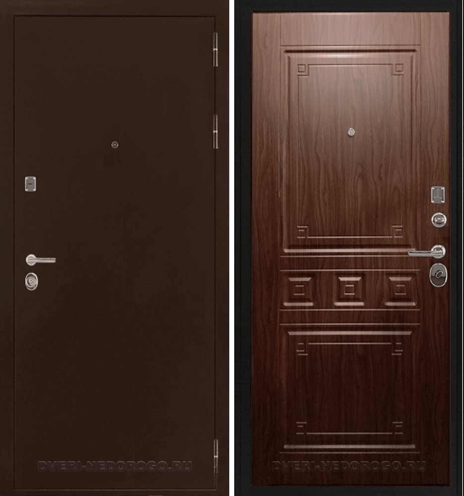 Дверь входная квартирная с порошковым окрасом и МДФ - Соломон Гранд. Антик медь / Орех тисненный