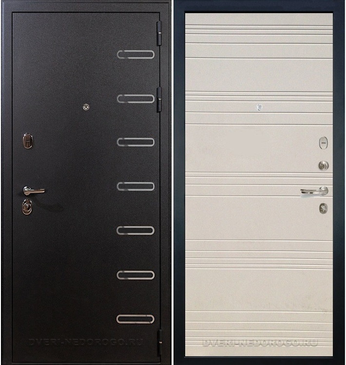 Металлическая порошковая дверь с МДФ внутри - Витязь 63. Черный шелк / Дуб фактурный крем