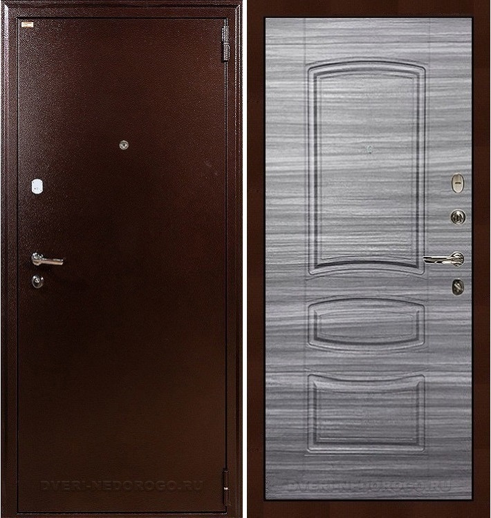 Дверь металлическая с порошковым напылением и МДФ - 1А 69. Медный антик / Сандал серый