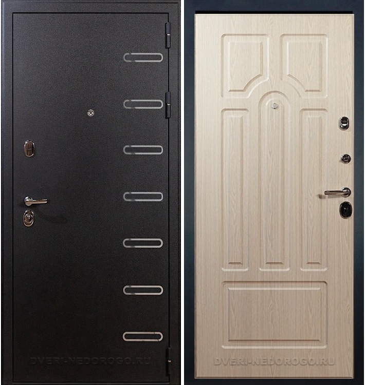 Металлическая квартирная порошковая дверь с МДФ - Витязь 25. Черный шелк / Беленый дуб