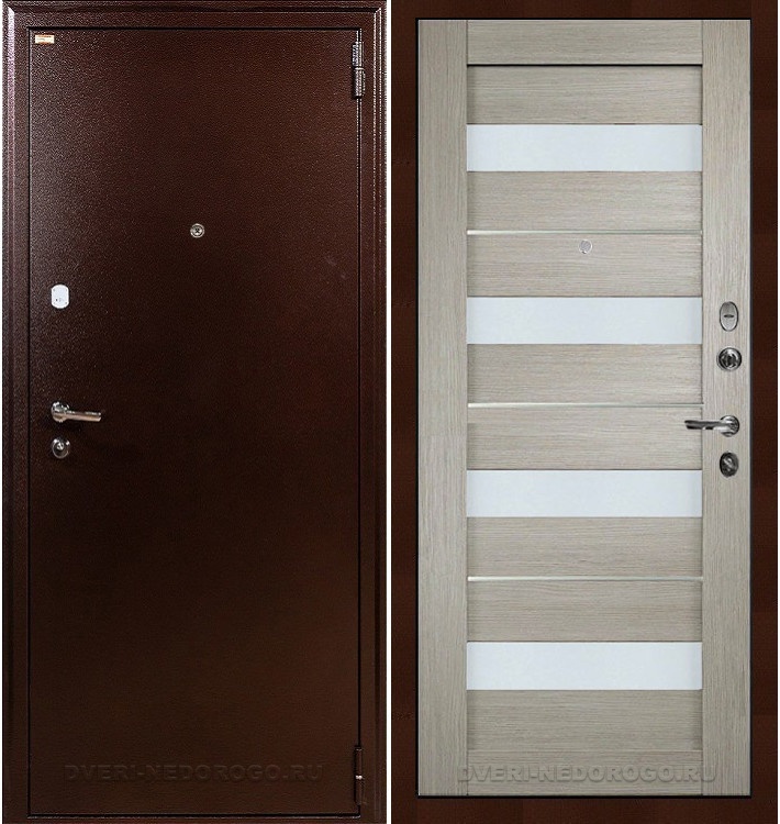 Входная железная квартирная дверь с порошковым составом и МДФ - 1А 48. Медный антик / Кремовый ясень