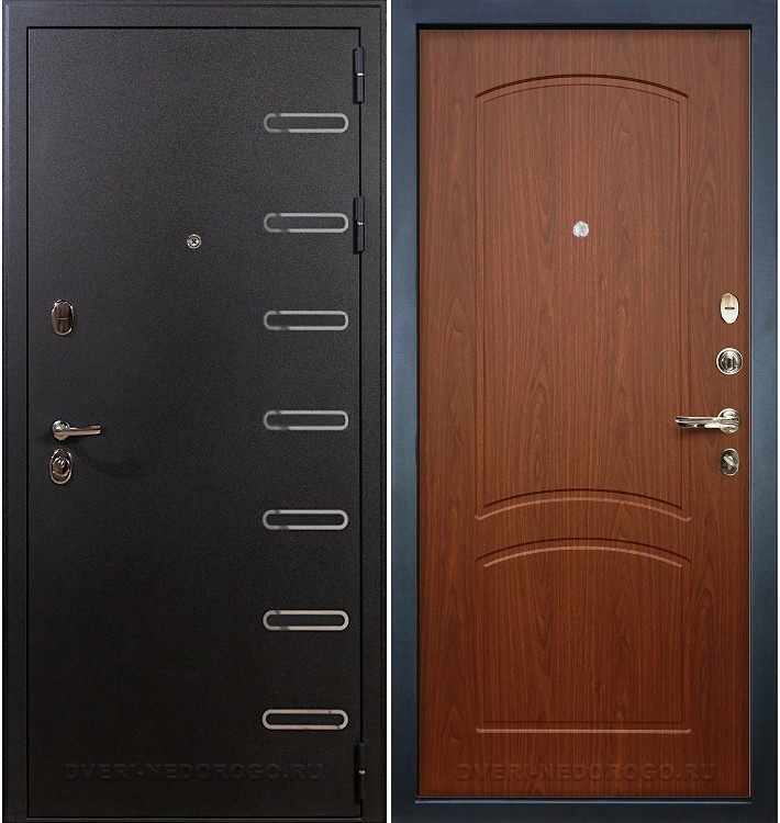 Металлическая входная порошковая дверь с МДФ - Витязь 11. Черный шелк / Береза мореная