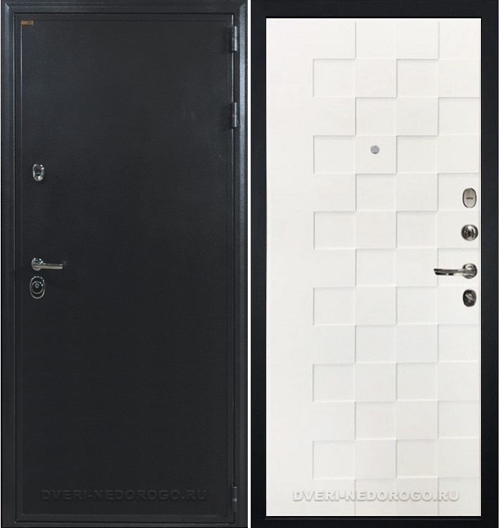 Входная квартирная порошковая дверь с МДФ - Колизей 71. Антик серебро / Белая шагрень
