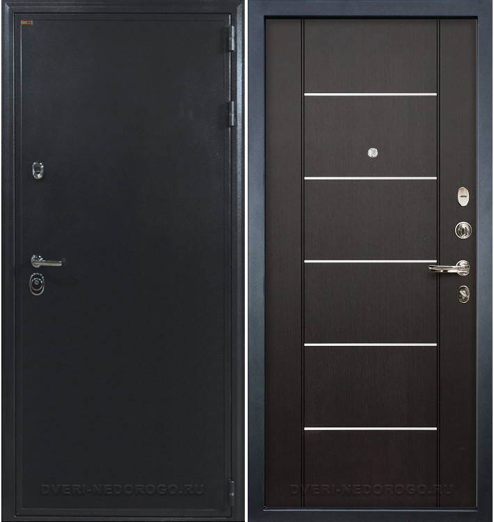 Входная дверь с порошковым окрасом и МДФ - Колизей 24. Антик серебро / Венге с молдингом (горизонтальная вставка)
