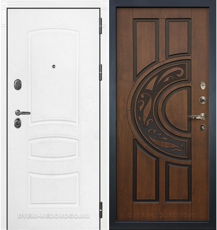 Металлическая входная дверь с МДФ - Легион Белая шагрень 27. Белая шагрень / Голден патина