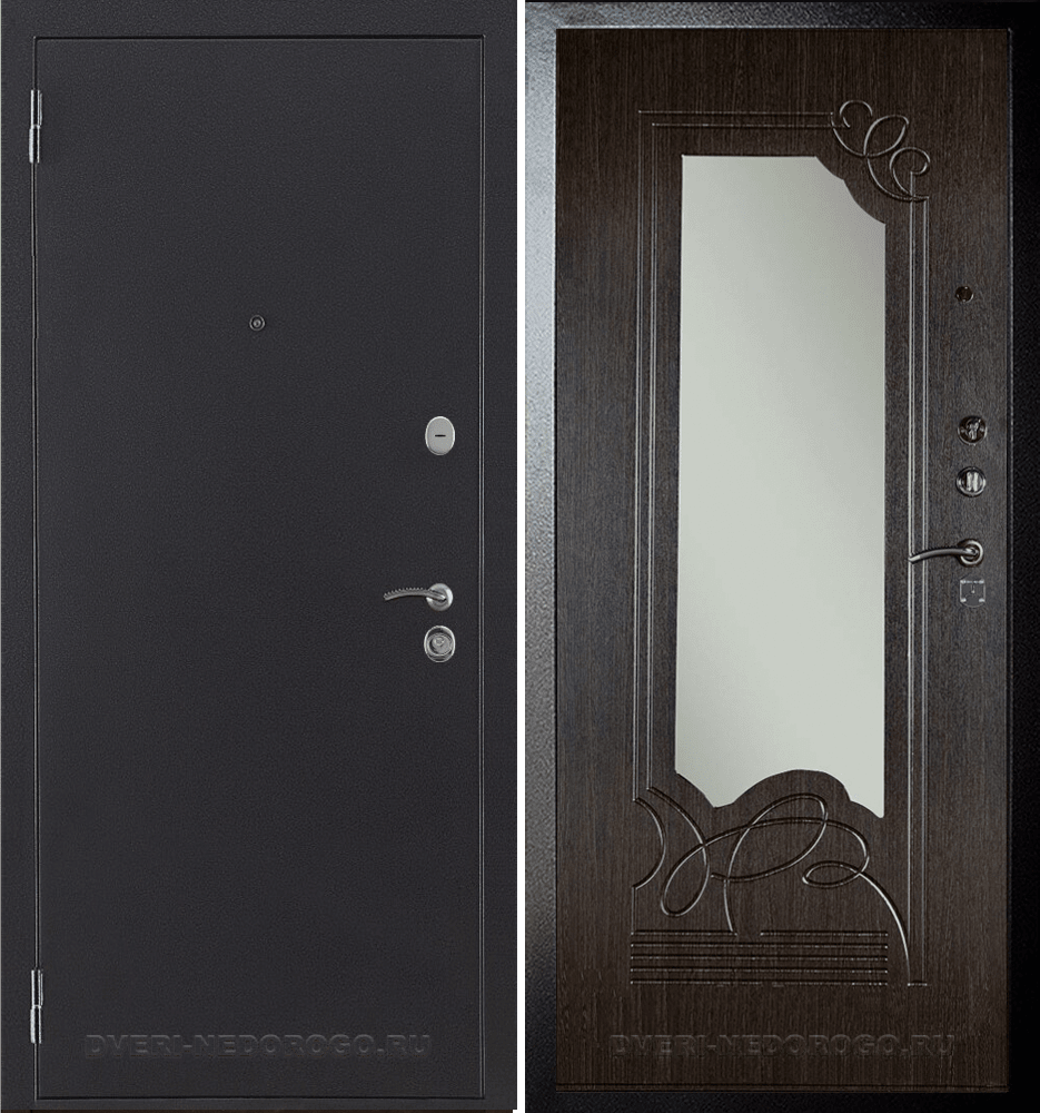 Входная дверь с зеркалом «ДА-6» антик серебро / венге с рисунком "ольга" и зеркалом